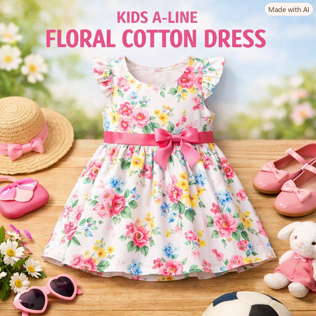 [KID-DRS-001] Kids A-Line Floral Cotton Dress